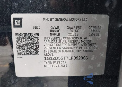 2020 Chevrolet Malibu Fwd Lt from USA, damaged, VIN 1G1ZD5ST7LF092086